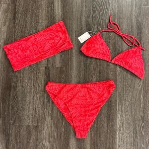 Remmie by Riley Bikini Set 2 Tops 1 Bottom XL / XXL Watermelon Pink